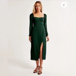 NWT Abercrombie Green Midi Dress Slit Holiday Christmas Wedding Party